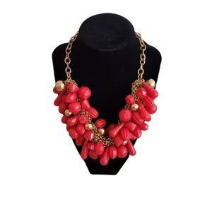 Chunky, beaded red & gold statement necklace